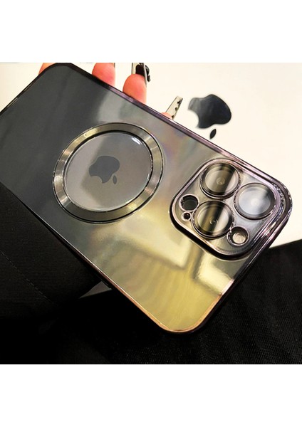 iPhone 13 Pro Uyumlu Kılıf Magsafe Köşeleri Renkli Lüx Şeffaf Kamera Korumalı Silikon Kapak