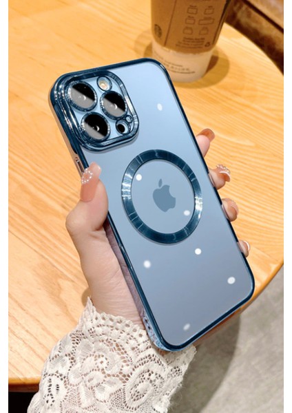 iPhone 12 Pro Max Uyumlu Kılıf Magsafe Köşeleri Renkli Şeffaf Kamera Korumalı Silikon Kapak