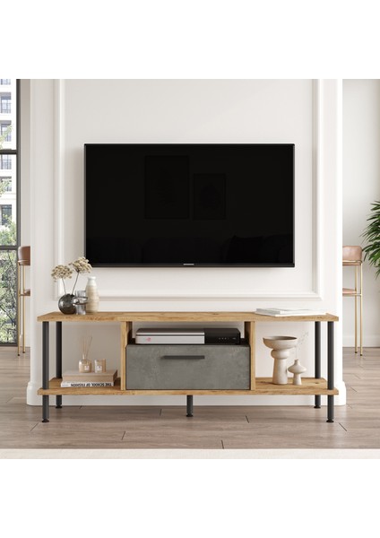 Robin Home Petra Metal Tv Ünitesi Kapaklı 120CM Atlantik Çam-Beton