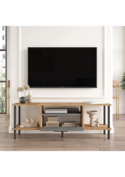 Robin Home Petra Metal Tv Ünitesi Kapaklı 120CM Atlantik Çam-Beton