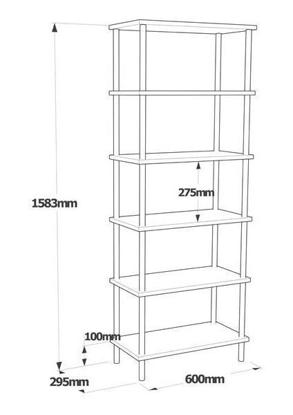 Robin Home Petra Metal Kitaplık 6 Raflı 158CM Atlantik Çam