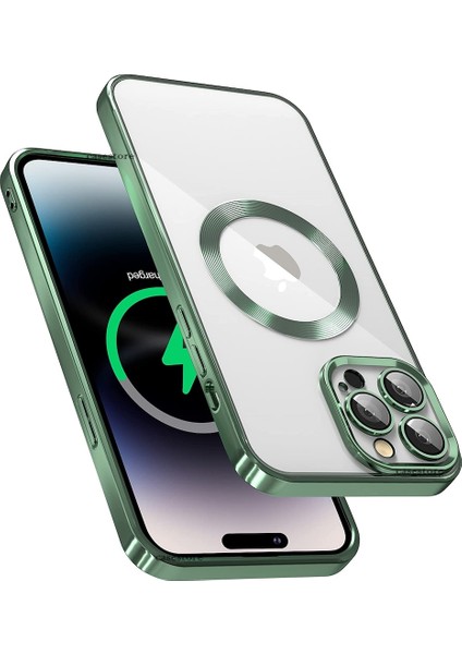 Apple iPhone 14 Pro Kılıf Kamera Lens Tam Korumalı Yuvarlak Halkalı Logo Parlak Kenar Renkli Case