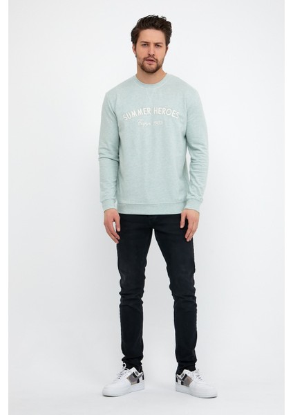 Nakışlı Buz Mavisi  Sweatshirt  Erkek 5301