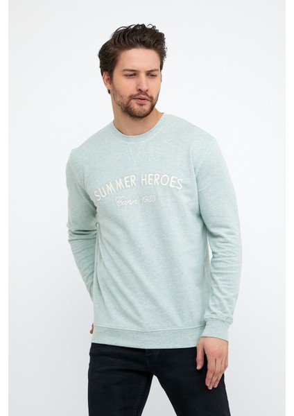 Nakışlı Buz Mavisi  Sweatshirt  Erkek 5301