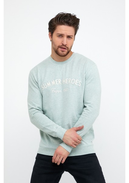 Nakışlı Buz Mavisi  Sweatshirt  Erkek 5301