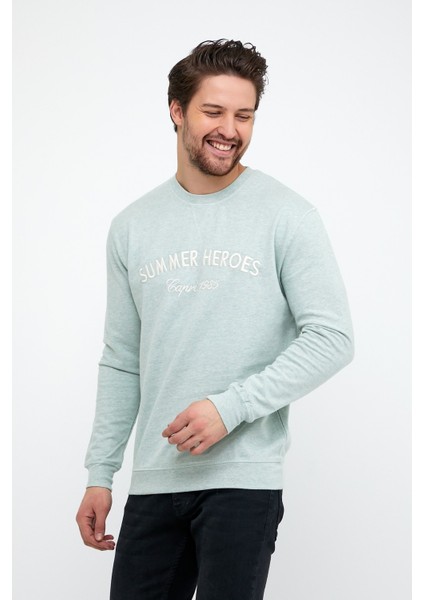 Nakışlı Buz Mavisi  Sweatshirt  Erkek 5301