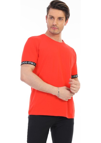 Kolu Şeritli Kırmızı Erkek Tshirt MC5675