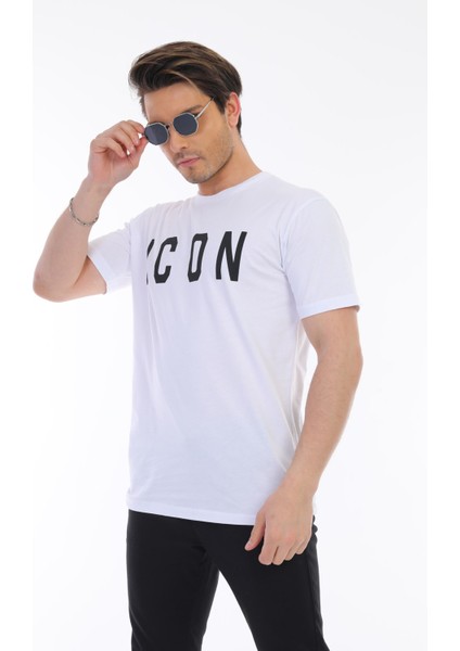 Siyah Baskılı Beyaz Erkek Tshirt MC5671