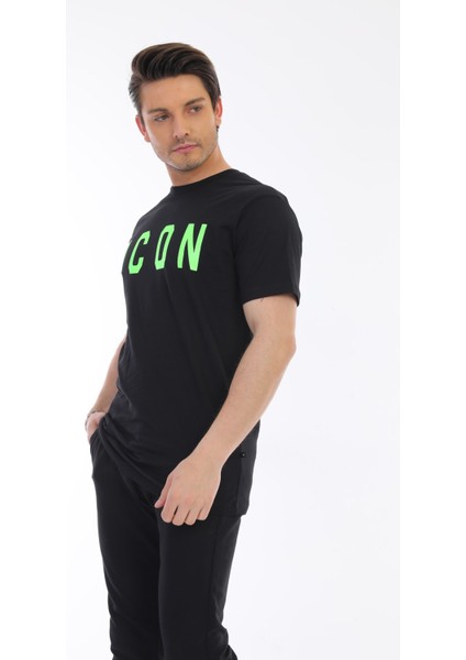 Yeşil Baskılı Siyah Erkek Tshirt MC5671