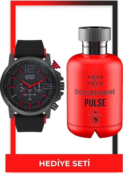 Aqua Di Polo 1987 Plastik / Silikon Siyah Erkek Kol Saati ve Dolcedorme Pulse 90 ml Erkek Edp Parfüm