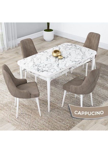 Concept Lia Serisi Beyaz Mermer Desen Açılabilir 80X132 Yemek Masası Takımı 4 Sandalye