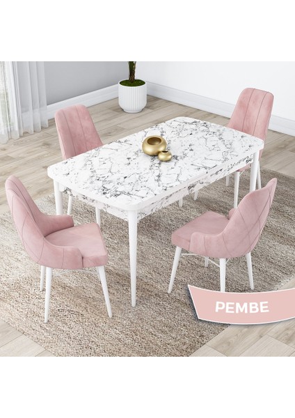 Concept Lia Serisi Beyaz Mermer Desen Açılabilir 80X132 Yemek Masası Takımı 4 Sandalye