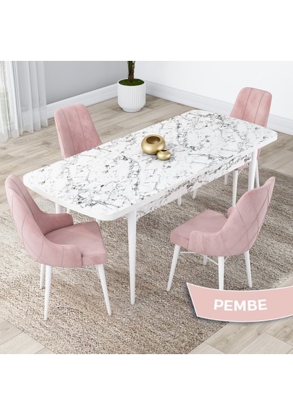 Concept Lia Serisi Beyaz Mermer Desen Açılabilir 80X132 Yemek Masası Takımı 4 Sandalye fiyatları