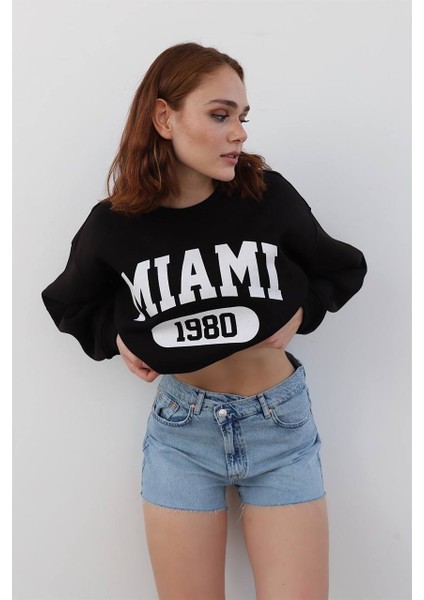 Miami Yazı Detaylı Pamuk Sweatshirt