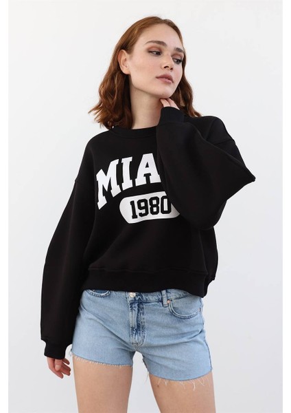 Miami Yazı Detaylı Pamuk Sweatshirt