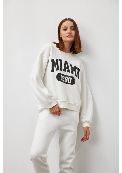 Miami Yazı Detaylı Pamuk Sweatshirt