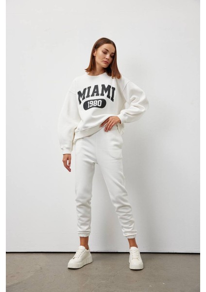 Miami Yazı Detaylı Pamuk Sweatshirt