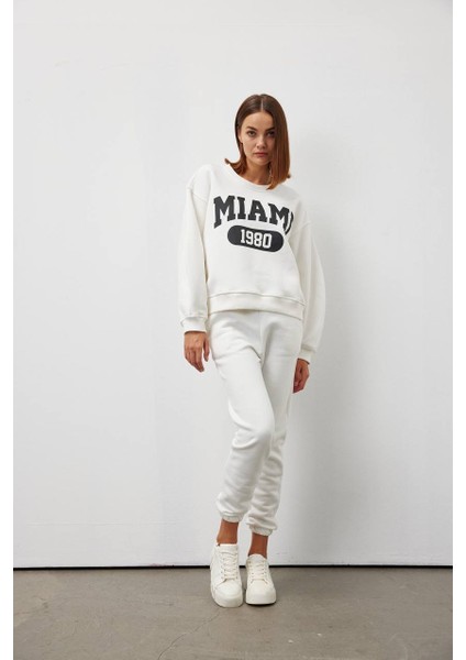 Miami Yazı Detaylı Pamuk Sweatshirt