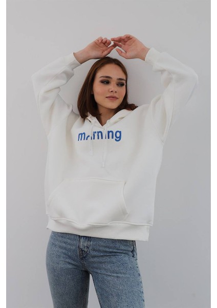 Morning Baskı Detaylı Pamuk Kapşonlu Sweatshirt