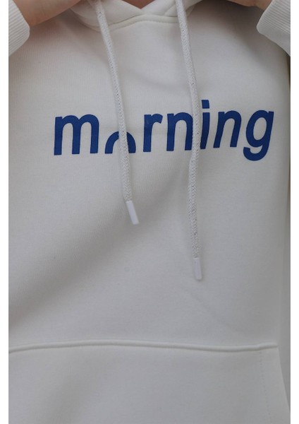 Morning Baskı Detaylı Pamuk Kapşonlu Sweatshirt