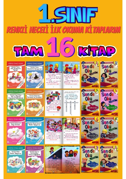 1. Sınıf Renkli Heceli Eğitici Öykü Dizisi (16 Kitap) (Ciltli)