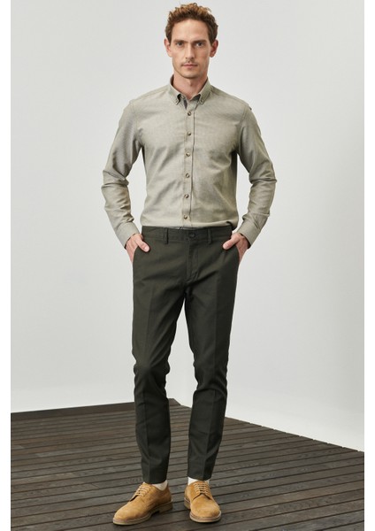 ALTINYILDIZ CLASSICS Erkek Yeşil Slim Fit Dar Kesim Armürlü Esnek Casual Pantolon