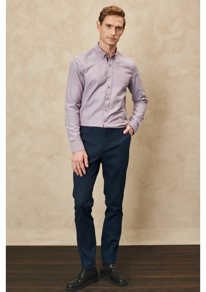 ALTINYILDIZ CLASSICS Erkek Lacivert Slim Fit Dar Kesim Armürlü Esnek Casual Pantolon