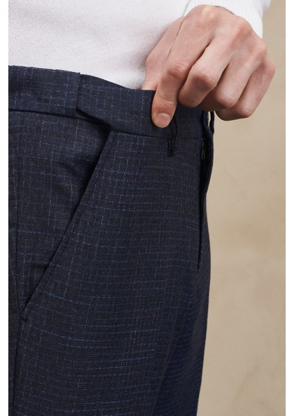 ALTINYILDIZ CLASSICS Erkek Lacivert Slim Fit Dar Kesim Desenli Beli Lastikli Esnek Pantolon modelleri