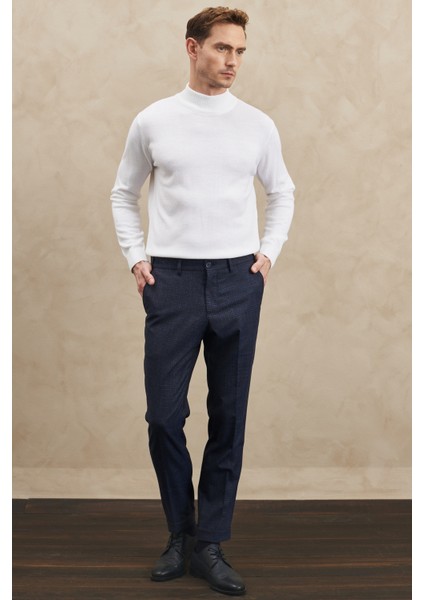 ALTINYILDIZ CLASSICS Erkek Lacivert Slim Fit Dar Kesim Desenli Beli Lastikli Esnek Pantolon fırsatları