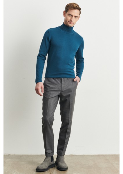 ALTINYILDIZ CLASSICS Erkek Gri Slim Fit Dar Kesim Flanel Desenli Beli Lastikli Esnek Pantolon