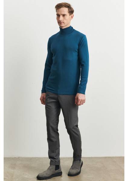 ALTINYILDIZ CLASSICS Erkek Gri Slim Fit Dar Kesim Flanel Desenli Beli Lastikli Esnek Pantolon