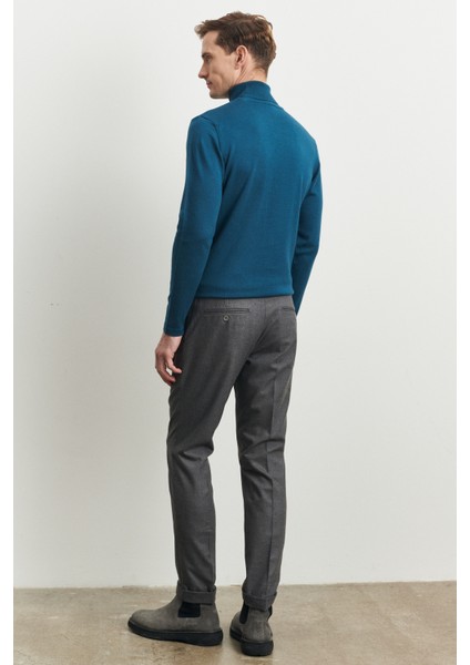 ALTINYILDIZ CLASSICS Erkek Gri Slim Fit Dar Kesim Flanel Desenli Beli Lastikli Esnek Pantolon
