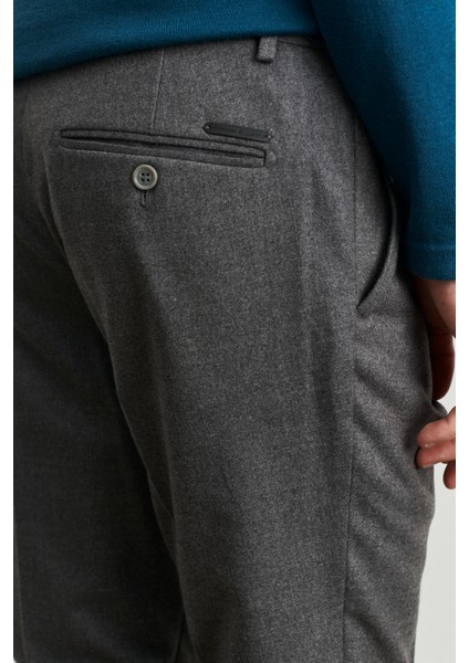 ALTINYILDIZ CLASSICS Erkek Gri Slim Fit Dar Kesim Flanel Desenli Beli Lastikli Esnek Pantolon