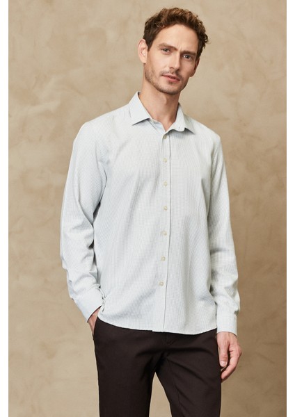 ALTINYILDIZ CLASSICS Erkek Yeşil-beyaz Slim Fit Dar Kesim Klasik Yaka Armürlü Gömlek