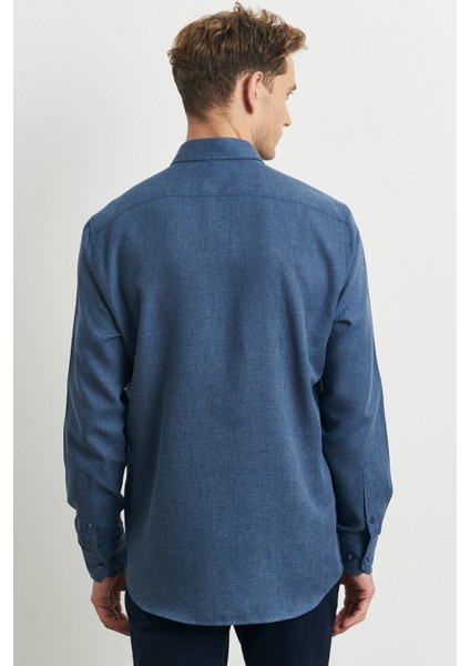 ALTINYILDIZ CLASSICS Erkek Indigo Slim Fit Dar Kesim Düğmeli Yaka Flanel Oduncu Gömlek