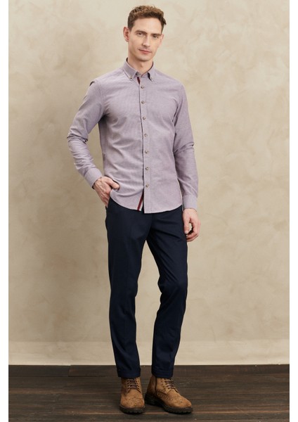 ALTINYILDIZ CLASSICS Erkek Bordo Slim Fit Dar Kesim Düğmeli Yaka Armürlü Gömlek fiyatları