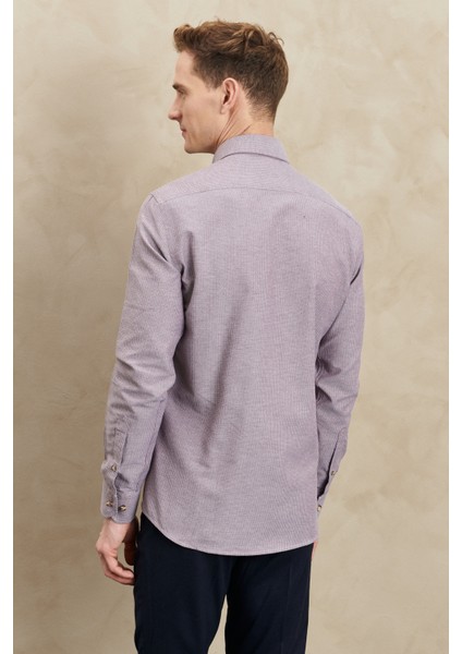 ALTINYILDIZ CLASSICS Erkek Bordo Slim Fit Dar Kesim Düğmeli Yaka Armürlü Gömlek indirimleri