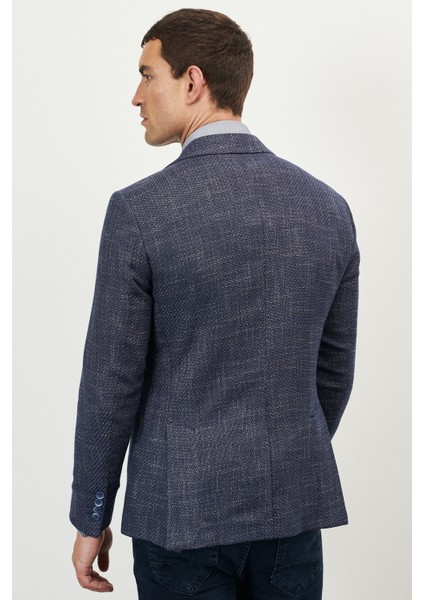 ALTINYILDIZ CLASSICS Erkek Lacivert-beyaz Slim Fit Dar Kesim Mono Yaka Diyagonal Desenli Ceket fırsatları