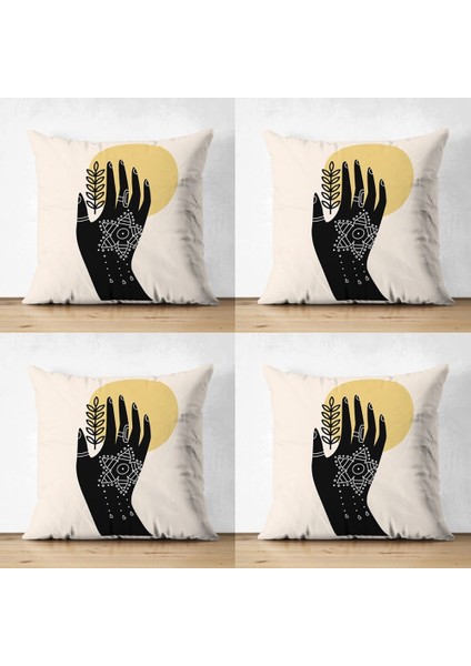 El Silüetli Özel Tasarım Dijital Baskılı Dekoratif Süet Yastık Kırlent Kılıf