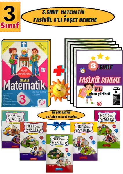 3. Sınıf Matematik+ fasikül Poşet Deneme +Rengarenk 5'li Hikaye Seti