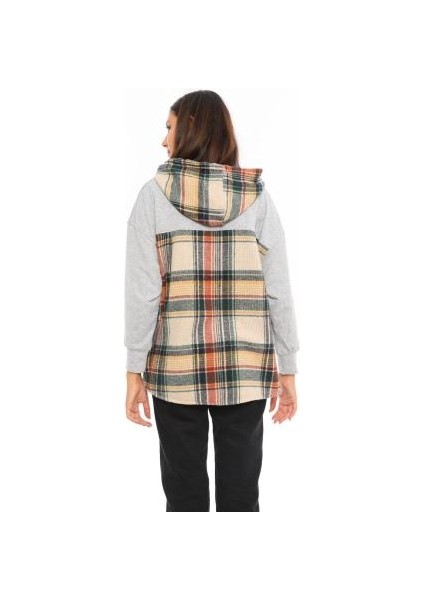 Kadın Ekose Garnili Kapşonlu Sweatshirt modelleri