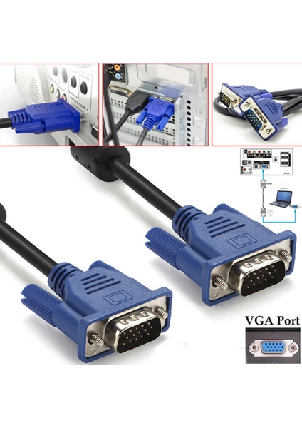 5 Metre VGA Kablo - Ekran Monitör LCD Projeksiyon Görüntü Kablosu 5 mt