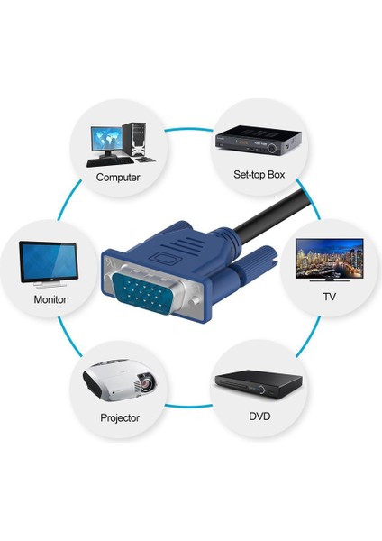 5 Metre VGA Kablo - Ekran Monitör LCD Projeksiyon Görüntü Kablosu 5 mt