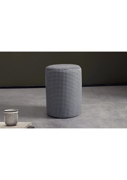 Kazayağı Desenli Gri Silindir Puf