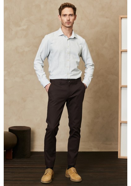 ALTINYILDIZ CLASSICS Erkek Kahverengi Slim Fit Dar Kesim Armürlü Esnek Casual Pantolon