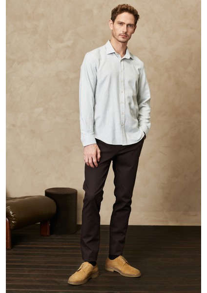 ALTINYILDIZ CLASSICS Erkek Kahverengi Slim Fit Dar Kesim Armürlü Esnek Casual Pantolon