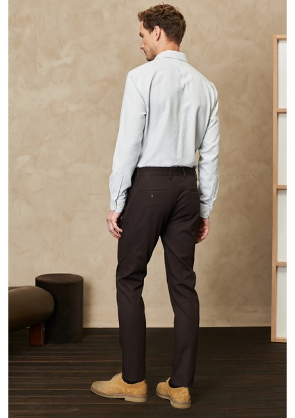 ALTINYILDIZ CLASSICS Erkek Kahverengi Slim Fit Dar Kesim Armürlü Esnek Casual Pantolon