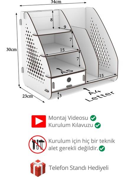 Design Otto Focus Hexa Çekmeceli A4 Evrak Rafı Masaüstü Organizer