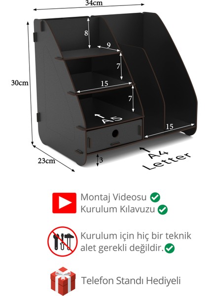 Focus Modest Çekmeceli A4 Evrak Rafı Masaüstü Organizer