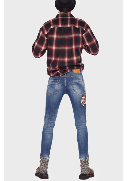 Pamuklu Arma Detaylı Skinny Fit Normal Bel Jeans Erkek Kot Pantolon S74LB1205 470